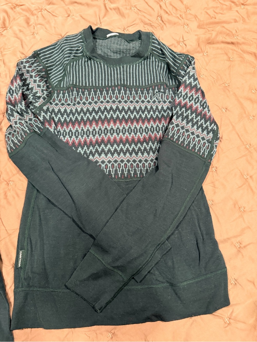Kari Traa Dark Gray Crewneck Sweater with Pink and Light Gray Pattern